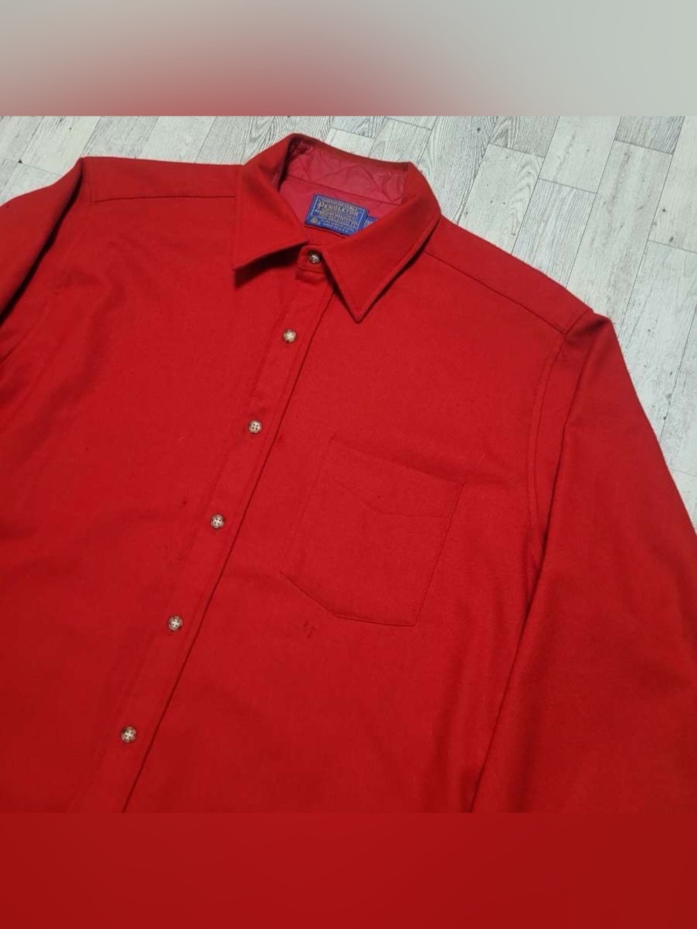 Vintage 60's 70's Pendleton Solid Red Wool Button Up Flannel Shirt Size L Tall
